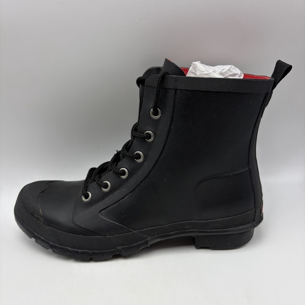 Ralph Lauren Rain Boots Womens 9 Mikenna Bo Rai Black Rubber Lace Up Ankle Read